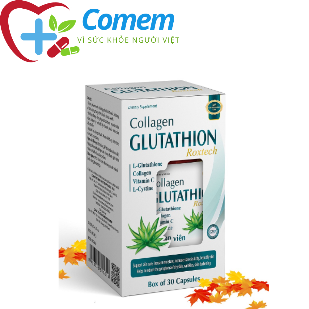 Collagen Glutathion ROXTECH, l-cystine, vitamin E C đẹp sáng da, giảm nám sạm da - 30 viên