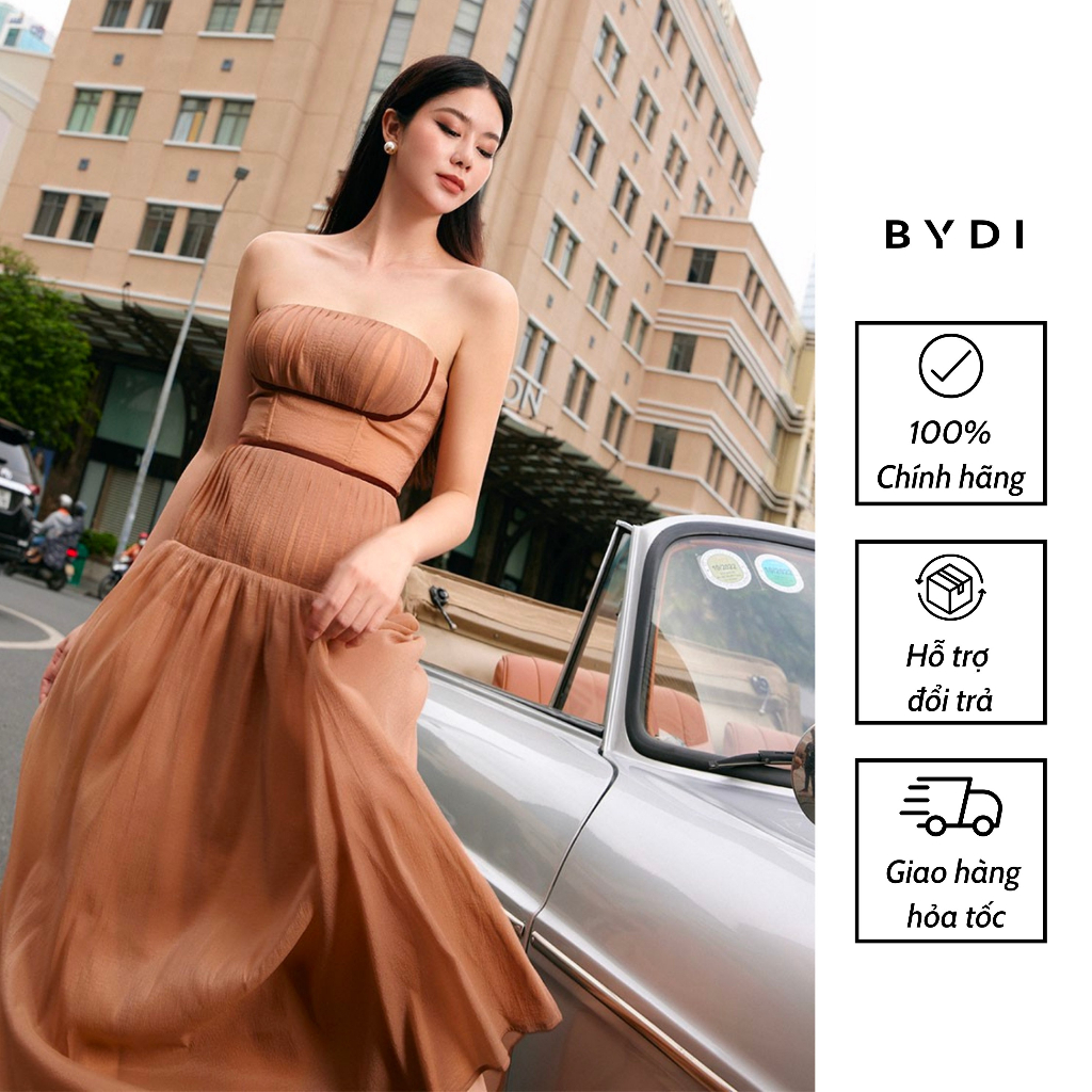 Váy Nữ Dáng Dài Xếp Ly BYDI Design Đầm cúp ngực thiết kế ôm thân xoè, Vải Ren nhẹ 2 Lớp BYDI Fashion | TURL DRESS TD001