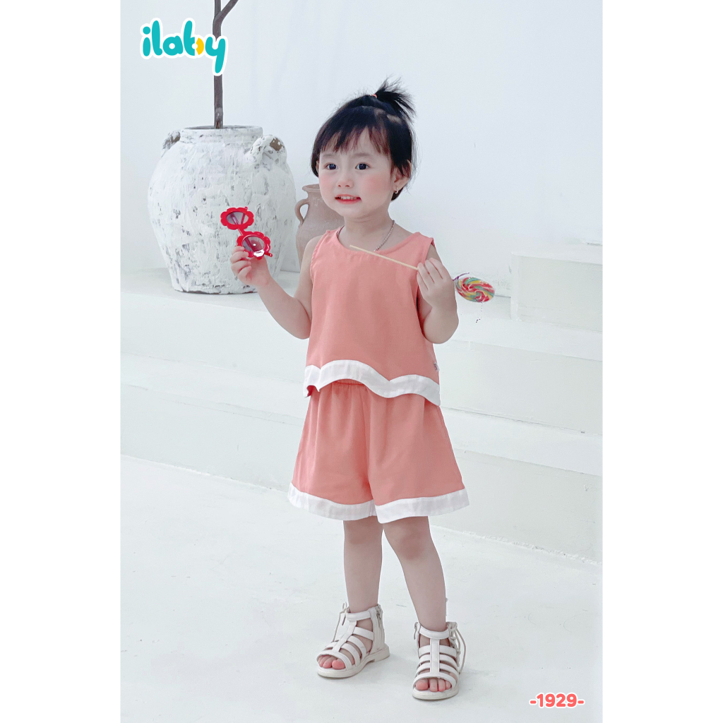 Bộ áo sát nách bé gái ILABY gấu phối vải lượn sóng chất liệu nilen thoáng mát cho bé 10-35kg