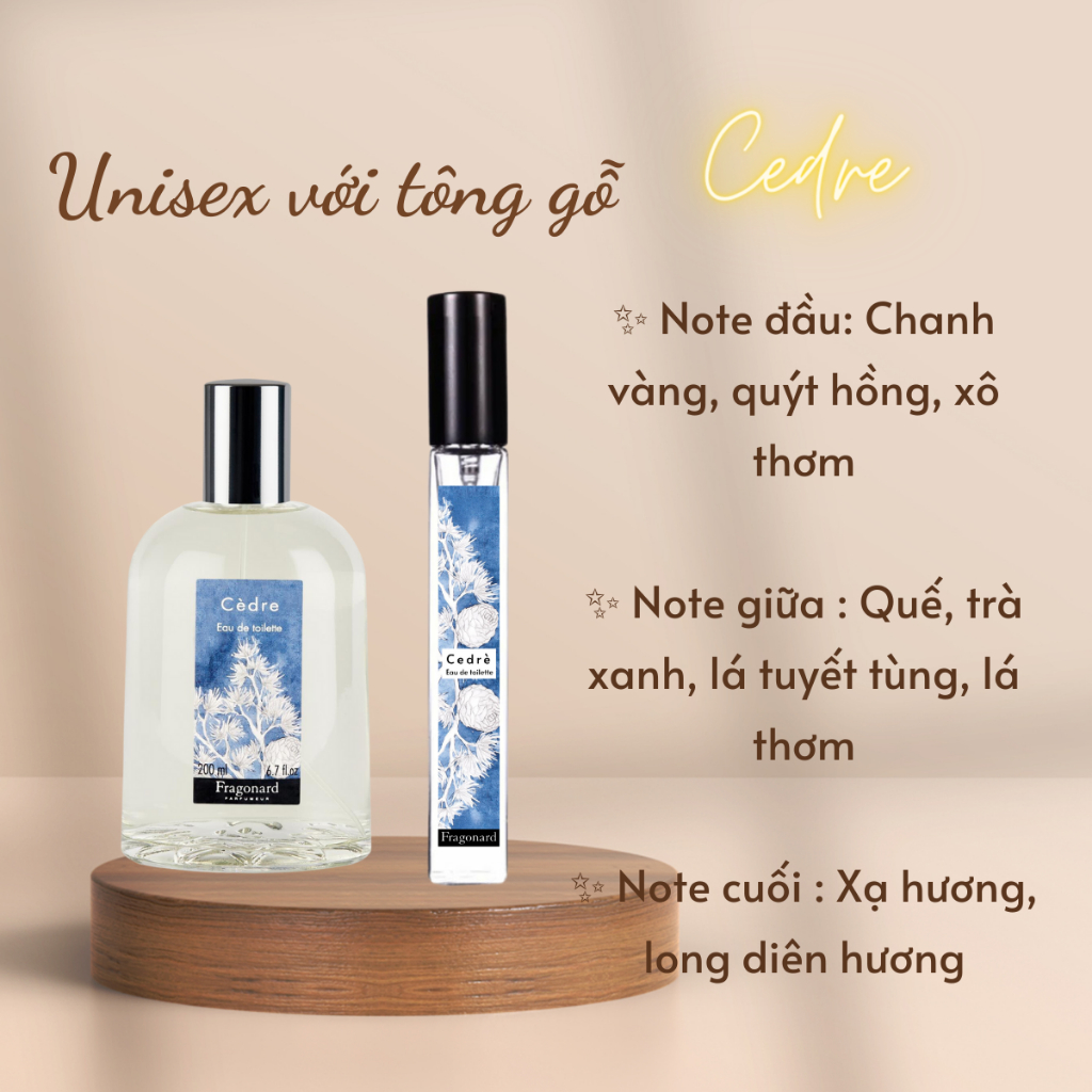 Nước hoa Unisex Pháp hương Gỗ tuyết tùng Cedre - EDT bản dùng thử 10ml - Nước hoa chiết 10ml chính hãng - M1.1