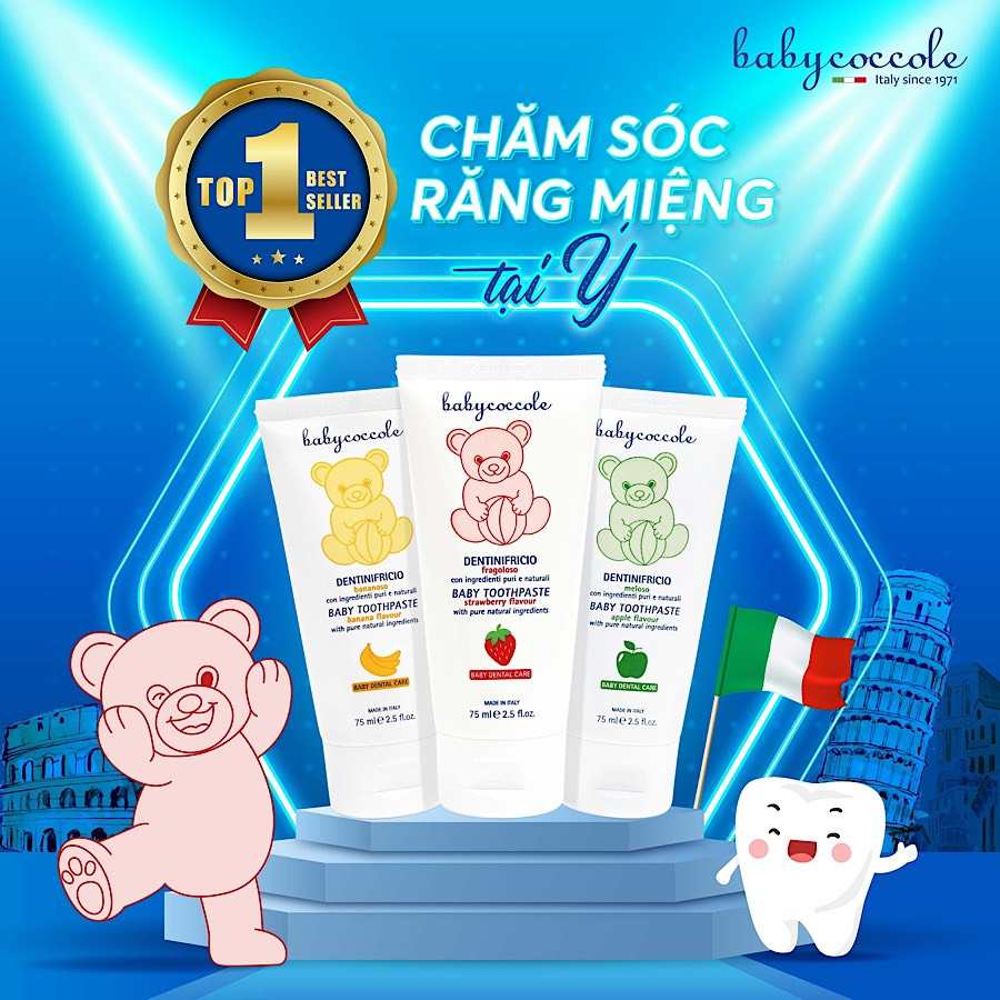 Kem Đánh Răng Babycoccole Chính Hãng Cho Bé Hương Táo, Dâu, Chuối 75ml / 30ml Dịu Ngọt Có Thế Nuốt