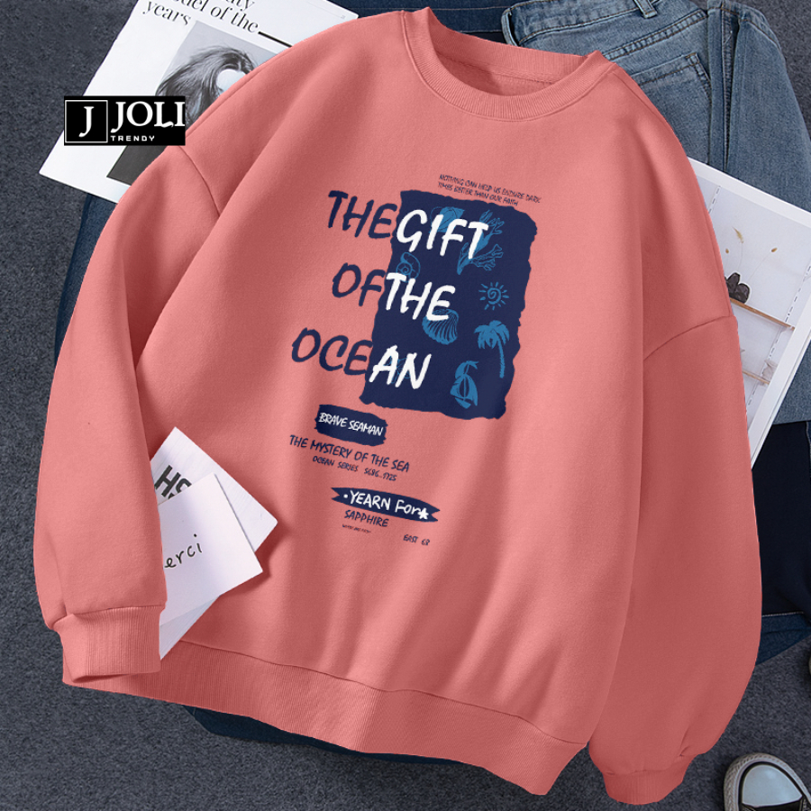Áo Sweater The Gift Of The Ocean Nam Nữ By JOLI Unisex Chất Nỉ Lót Bông Mũ 2 Lớp Form Rộng