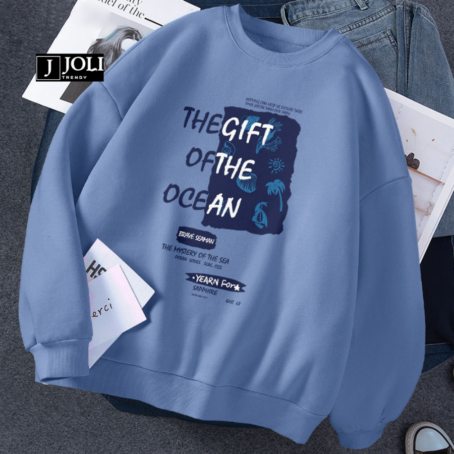 Áo Sweater The Gift Of The Ocean Nam Nữ By JOLI Unisex Chất Nỉ Lót Bông Mũ 2 Lớp Form Rộng