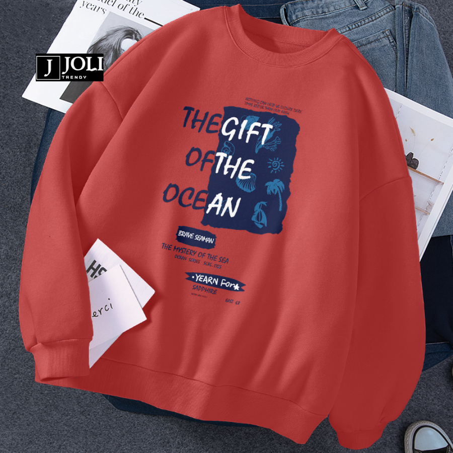 Áo Sweater The Gift Of The Ocean Nam Nữ By JOLI Unisex Chất Nỉ Lót Bông Mũ 2 Lớp Form Rộng