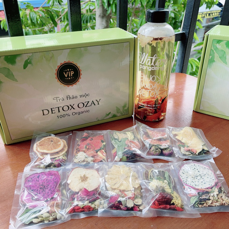 Hộp trà detox 30 gói kèm bình thuỷ tinh 500ml
