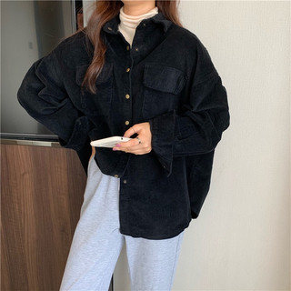  Áo sơ mi áo khoác nhung tăm dáng rộng màu hồng kem đen nâu phong cách ulzzang thời trang Banamo Fashion 351 