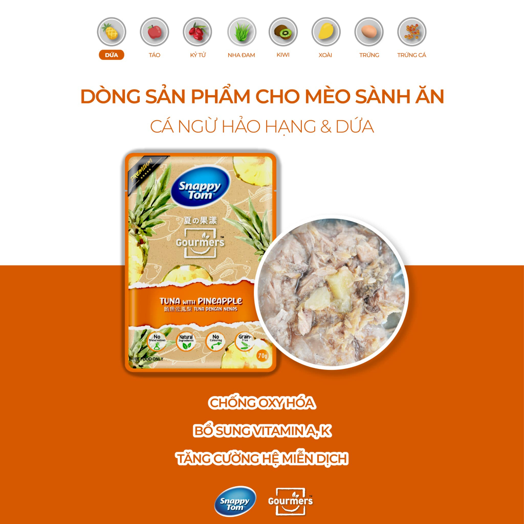 Pate Snappy Tom Topping Trái Cây 8 Vị Gói 70gr