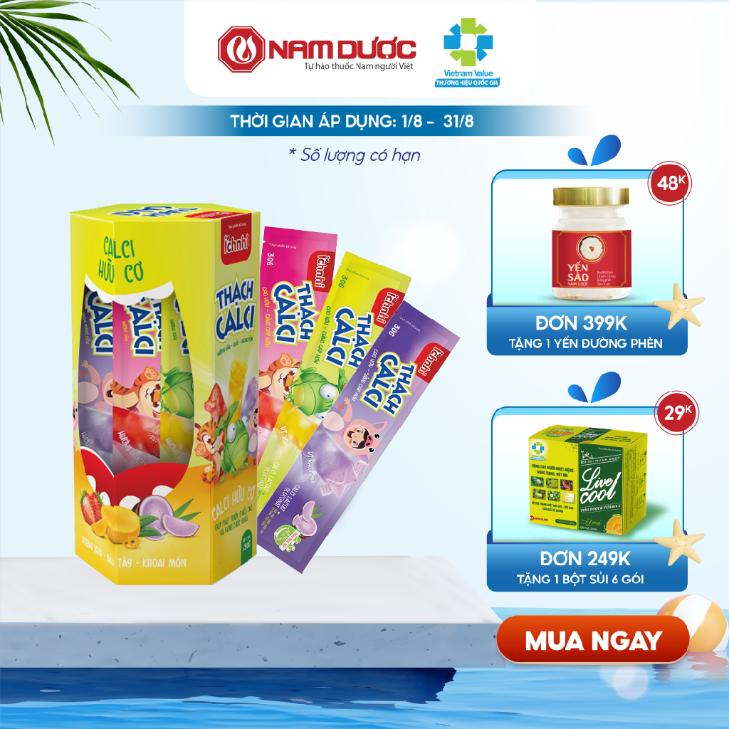 Thạch Calci Ích Nhi (hộp 21 túi x 30 gr) vị ngọt thanh nhẹ, hỗ trợ trẻ phát triển chiều cao, giúp răng chắc khỏe