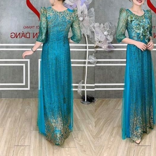 Áo dài kim sa bà sui sang trọng cao cấp cho mẹ, Dạ hội áo dài kim sa bà sui ép đá kết hoa cao cấp