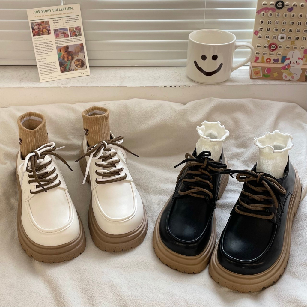 Giày Oxford Lolita ĐỐC BỐN DÂY đế cao 5p màu đen/Trắng mới thời trang đẹp hot mới cá tính_ GIÀY UMI