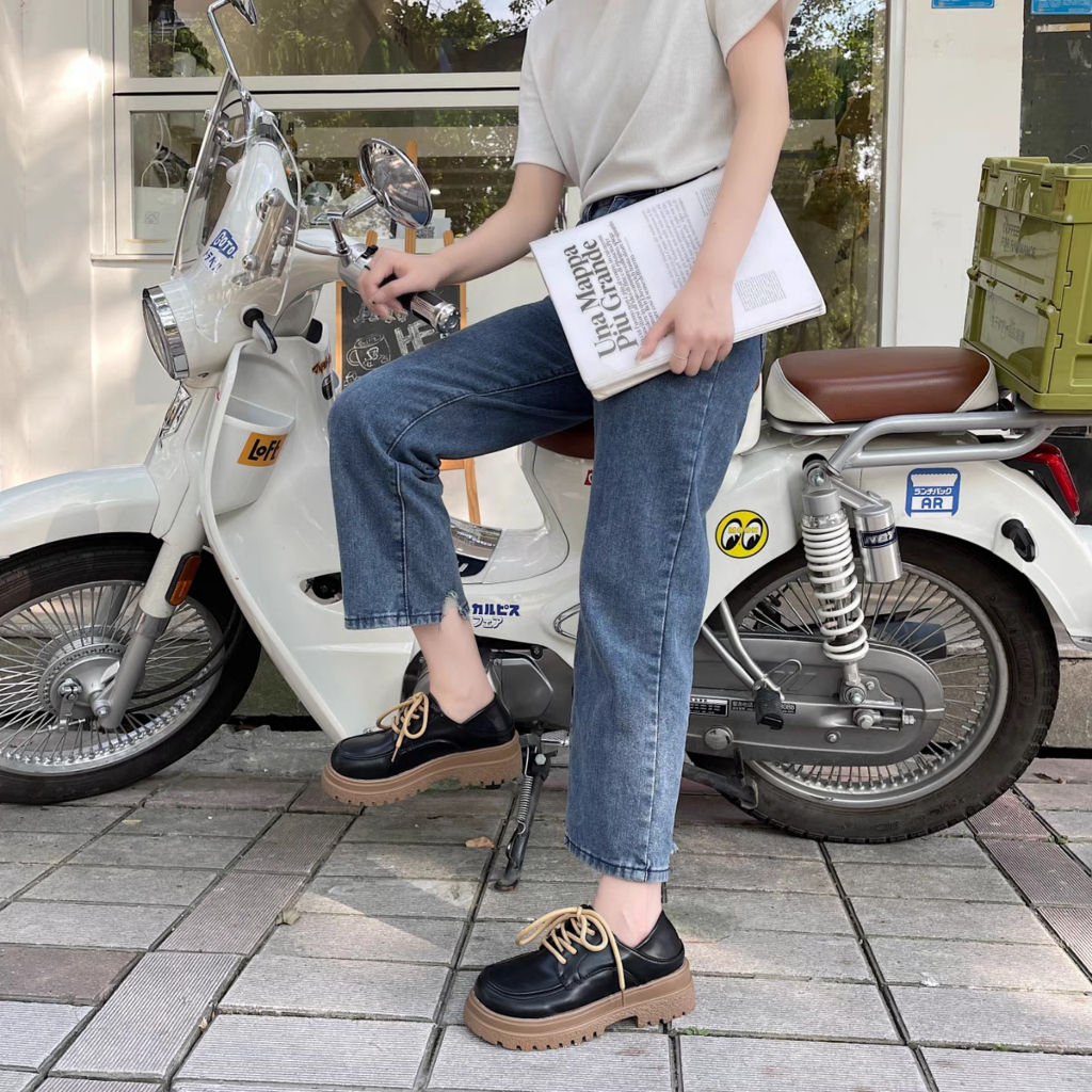 Giày Oxford Lolita ĐỐC BỐN DÂY đế cao 5p màu đen/Trắng mới thời trang đẹp hot mới cá tính_ GIÀY UMI