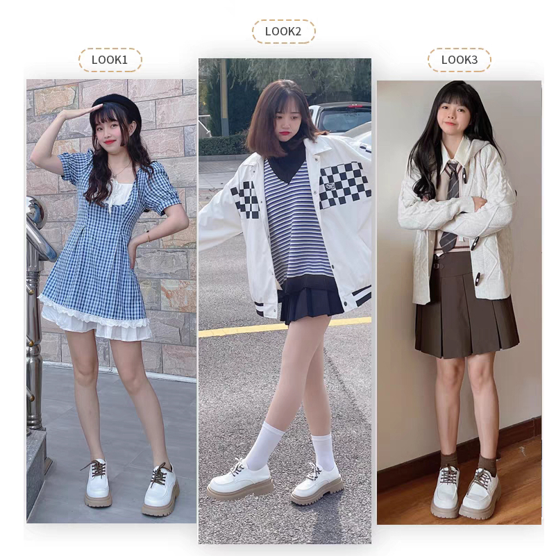 Giày Oxford Lolita ĐỐC BỐN DÂY đế cao 5p màu đen/Trắng mới thời trang đẹp hot mới cá tính_ GIÀY UMI
