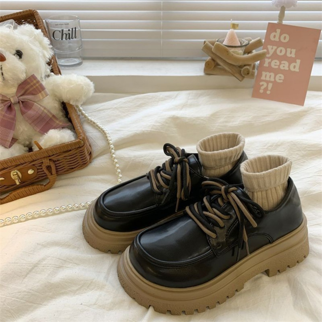 Giày Oxford Lolita ĐỐC BỐN DÂY đế cao 5p màu đen/Trắng mới thời trang đẹp hot mới cá tính_ GIÀY UMI