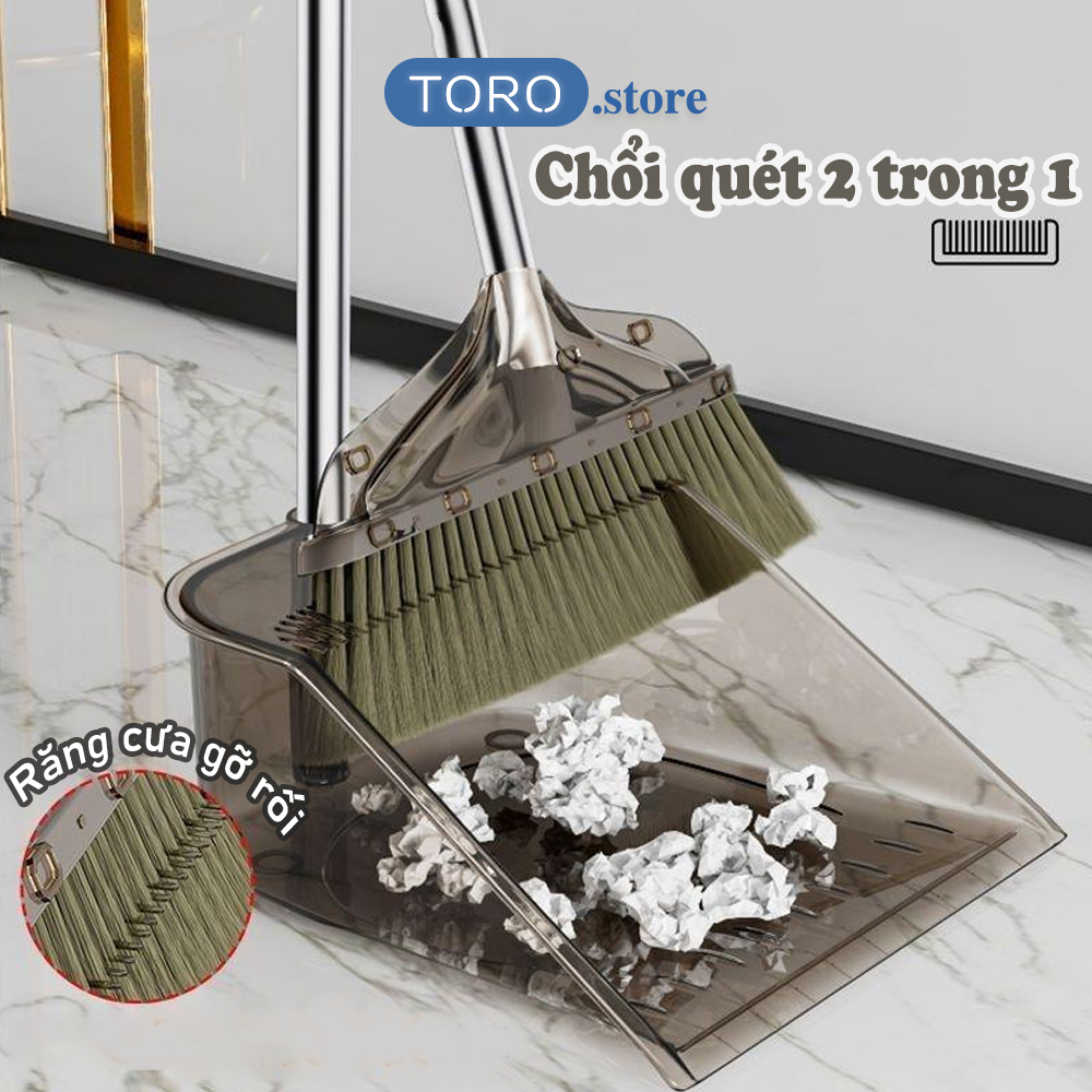 Bộ chổi quét nhà kèm hót rác TORO kèm lược thông minh gấp gọn tiện lợi chất liệu ABS bền đẹp chống mài mòn