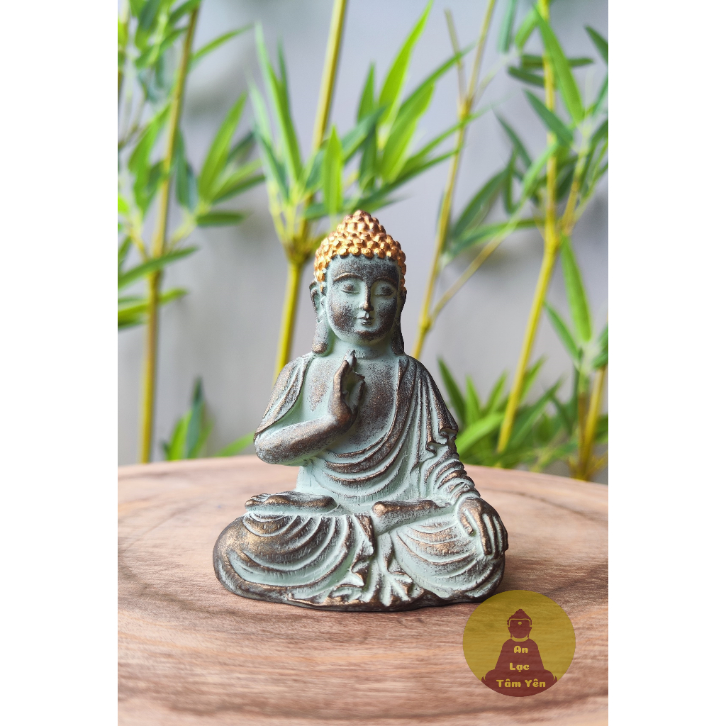Tượng THÍCH CA màu đồng xanh cao 9cm, tượng mini, tượng phật nhỏ, tượng trang trí xe ô tô, bể cá, bàn làm việc, sân vườn