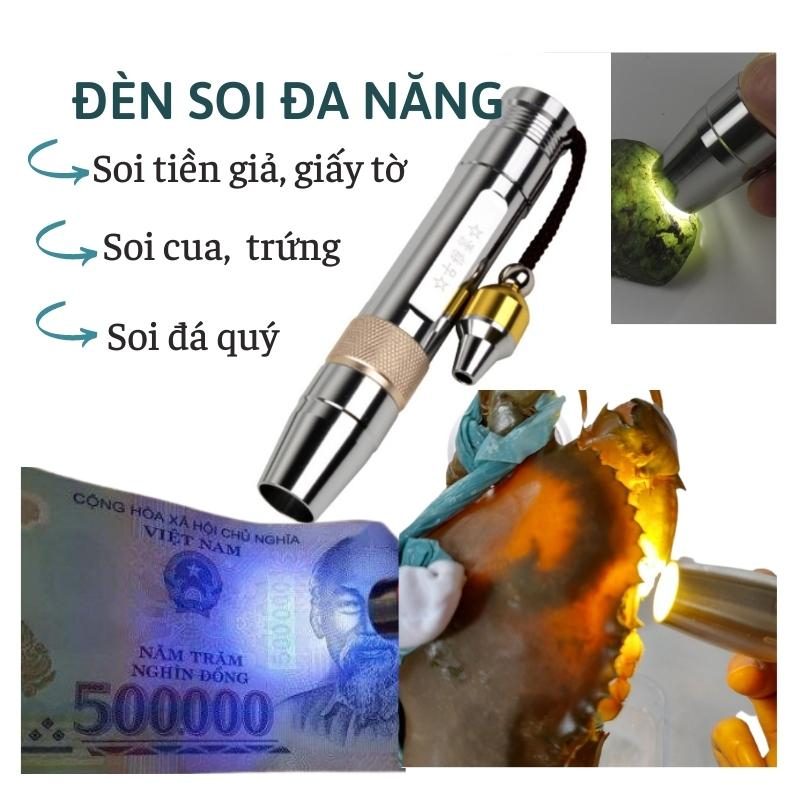 Đèn soi tiền giả, đá quý, giấy tờ, biển số xe, cua gạch, trứng với ánh sáng 3 màu tiện dụng, kèm theo bộ sạc USB