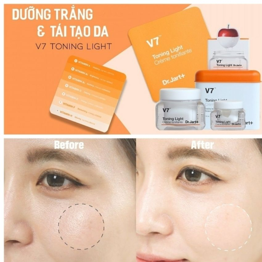 Kem dưỡng trắng da mặt V7 Toning Light Dr.Jart+, dưỡng ẩm phục hồi và tái tạo da chính hãng Hàn Quốc