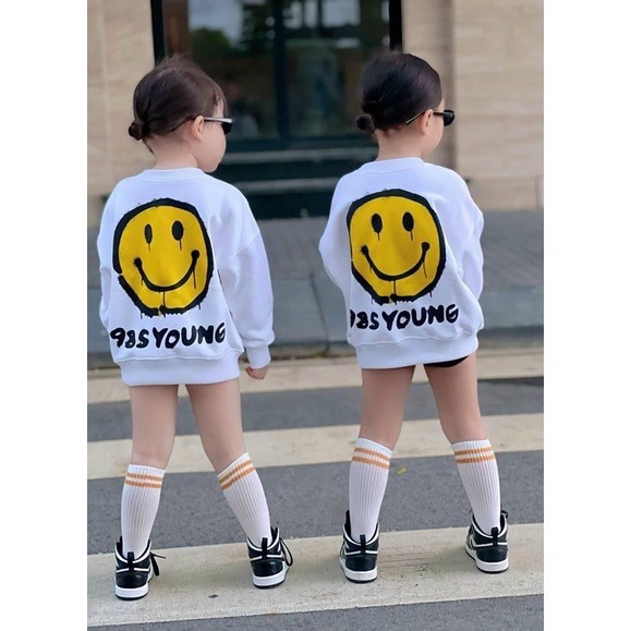 Áo nỉ cổ tròn cho bé hình mặt cười young, áo sweater cho bé, TP KIDS,