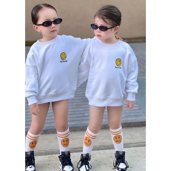 Áo nỉ cổ tròn cho bé hình mặt cười young, áo sweater cho bé, TP KIDS,