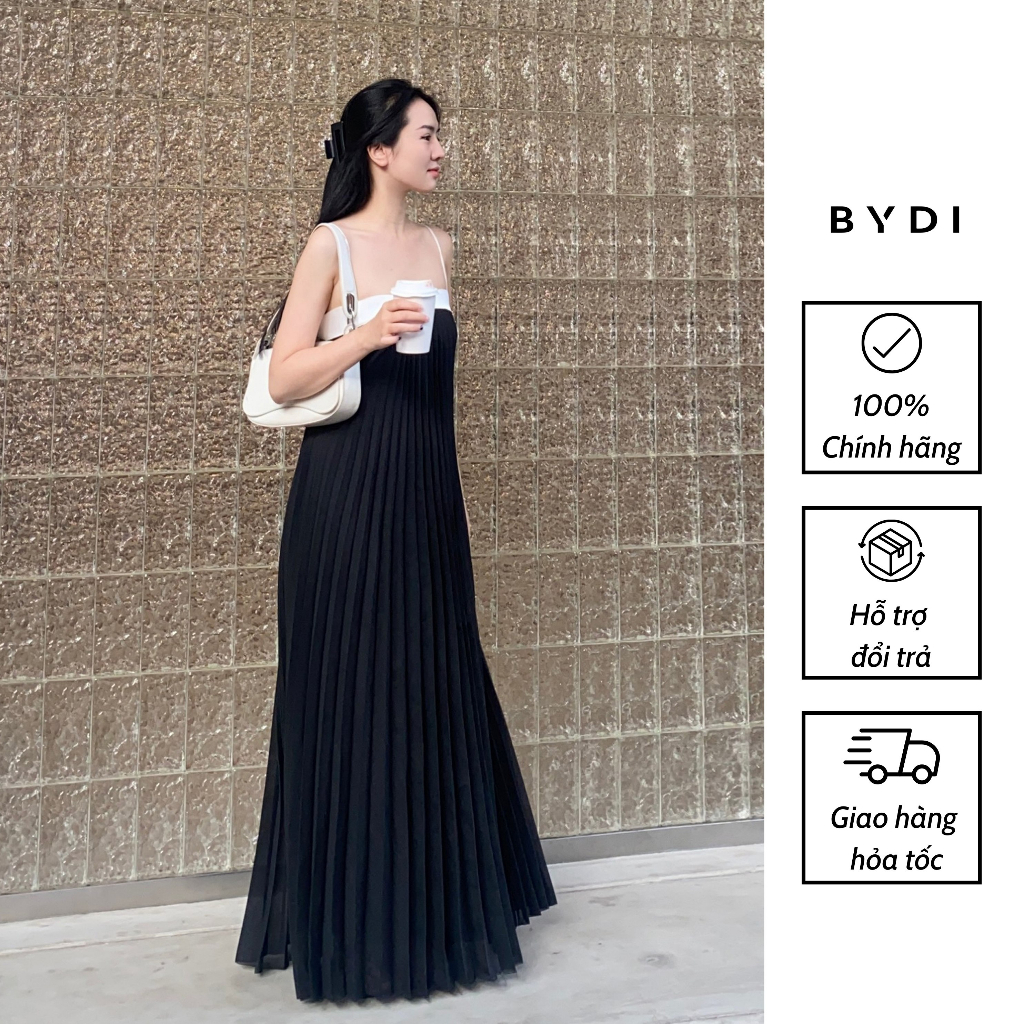 Đầm Maxi nữ dáng Suông Chất Liệu Voan Tơ cao Cấp Đen Dập Ly Sang Chảnh BYDI Design | ARUM DRESS