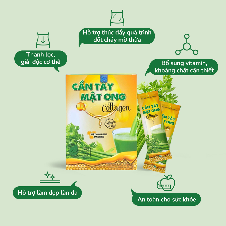 Cần tây mật ong collagen giúp đẹp da giảm cân hộp 15 gói