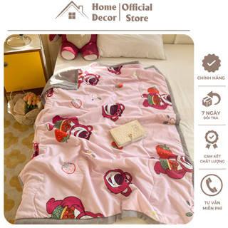 Chăn cho bé cotton đũi đắp mùa hè thu, Chăn mền cho bé đi học 1mx1m3, chăn đũi trẻ em 2 mặt hình có trần bông mỏng