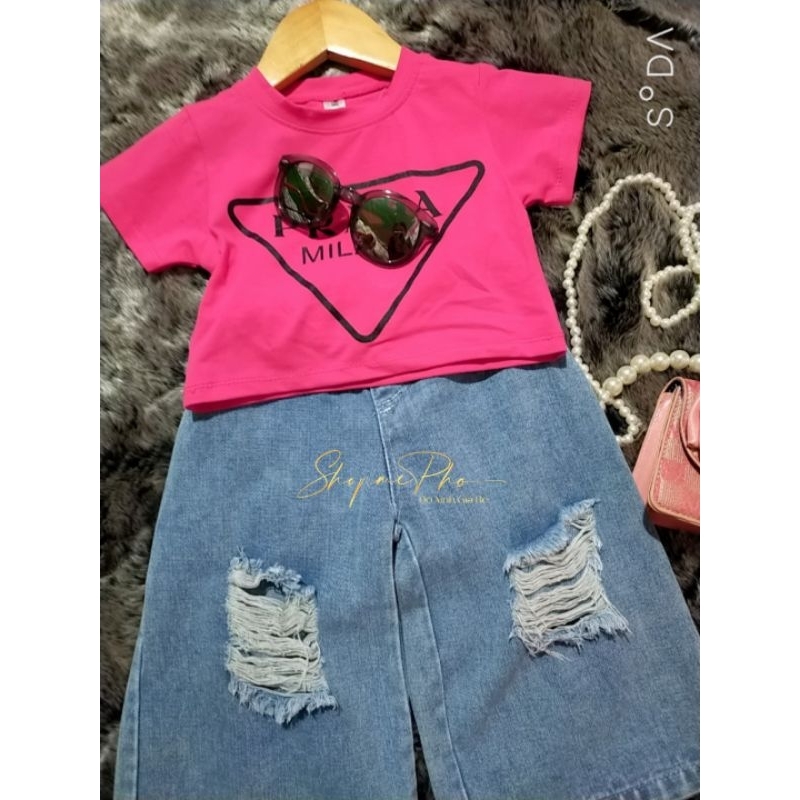 R1-Set jean áo croptop bé gái 10-22kg
