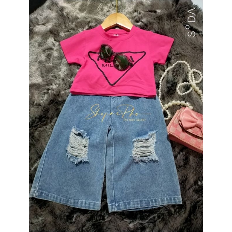 R1-Set jean áo croptop bé gái 10-22kg