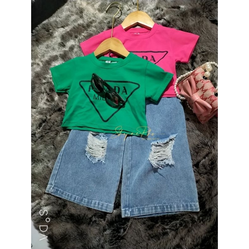 R1-Set jean áo croptop bé gái 10-22kg