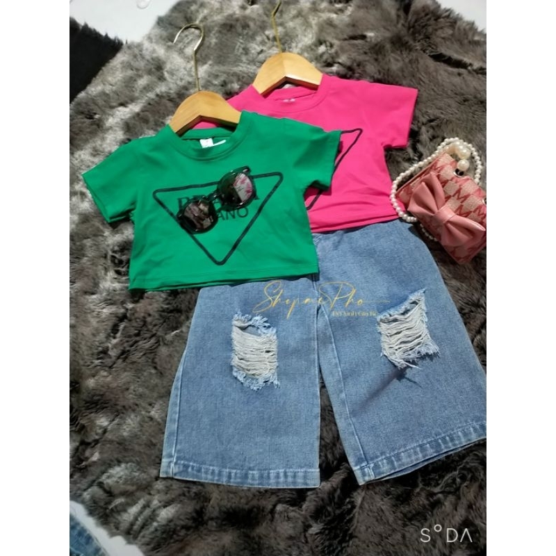 R1-Set jean áo croptop bé gái 10-22kg