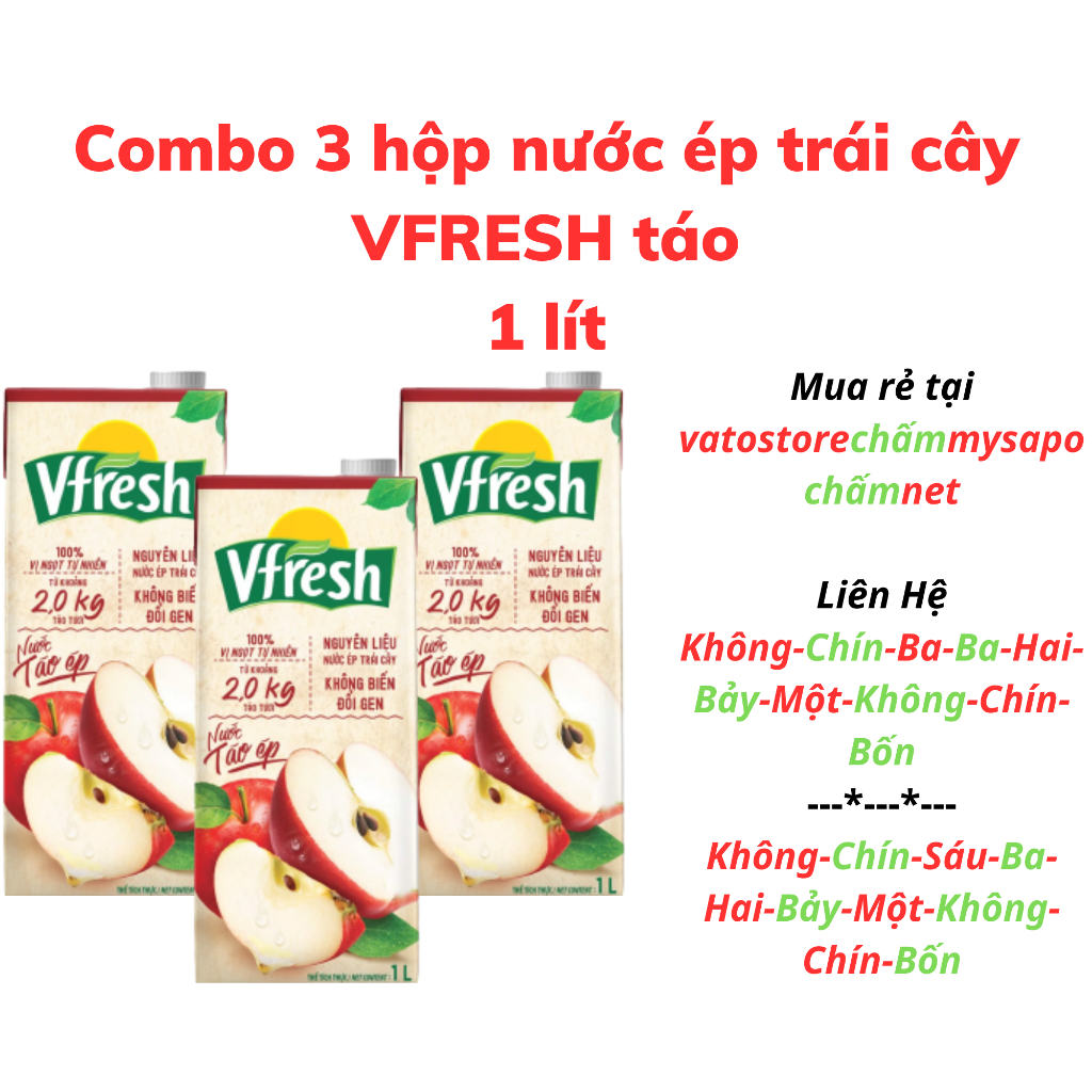 Thùng 12 hộp nước táo ép VFRESH 1 lít / Combo 3 hộp nước táo ép VFRESH 1L