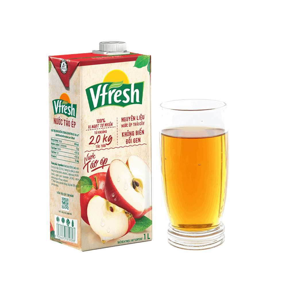 Thùng 12 hộp nước táo ép VFRESH 1 lít / Combo 3 hộp nước táo ép VFRESH 1L