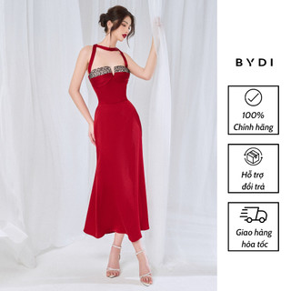 Váy Nữ Dự Tiệc Sang Trọng BYDI Design, Đầm Thiết Kế Ren Phối Lụa Tô Châu Có Dây Choàng Cổ Tôn Dáng | VIVID DRESS