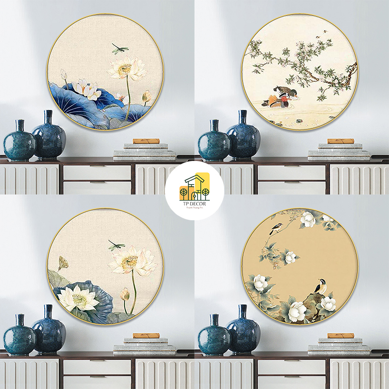 Tranh Tròn Chim và Hoa - Tranh treo tường Laminate Tráng Gương TP DECOR