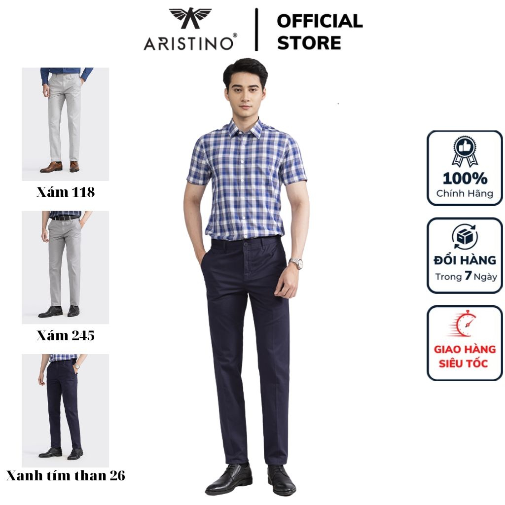 Quần dài kaki nam ARISTINO AKKR05 trơn màu khaki dáng slim fit ôm nhẹ trẻ trung vải thô cotton cao cấp mềm mại