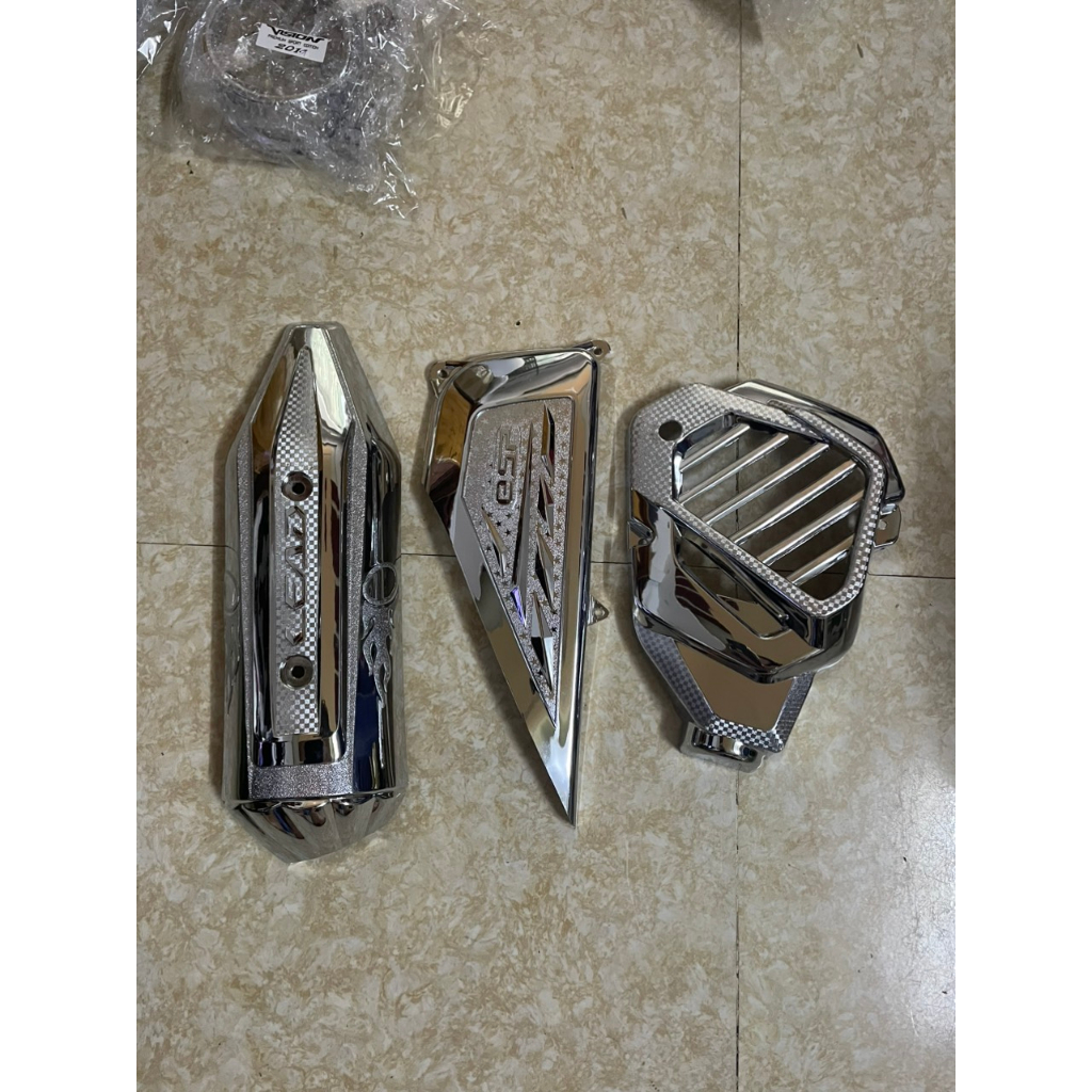 Bộ 3 món xe LEAD 2013-2016 che Pô + pô e + quạt gió mạ crom trắng