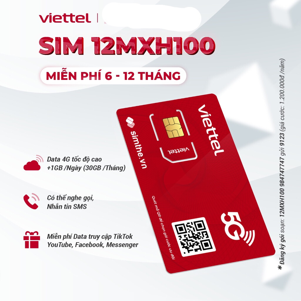 SIM VIETTEL 4G 12MXH100 K GIỚI TRUY CẬP MẠNG XÃ HỘI 12 THÁNG K NẠP TIỀN