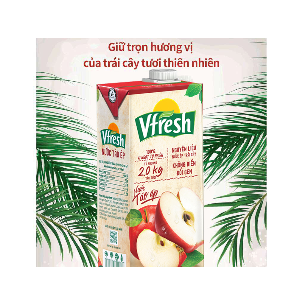 Thùng 12 hộp nước táo ép VFRESH 1 lít / Combo 3 hộp nước táo ép VFRESH 1L