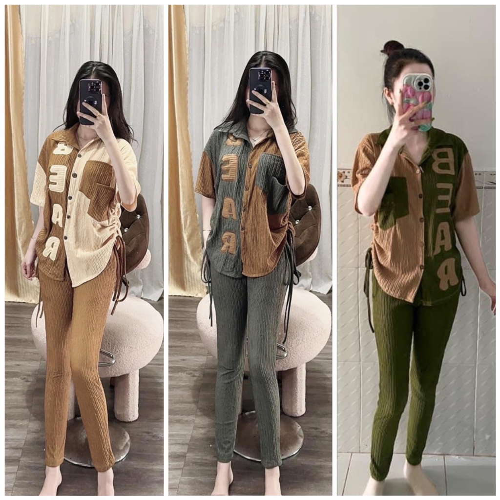 SÉT bộ đồ dài nữ rút eo Bigsize 85kg BEAR