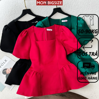 Áo bigsize nữ kiểu cổ vuông chất phi hàn dự tiệc đi chơi MON big size 50 - 90kg