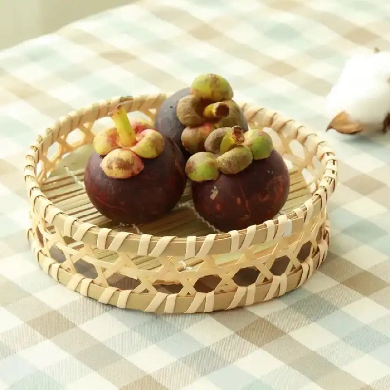 Đế tre tròn, khay tre tròn đan mắt cáo, đĩa tre cao 5p  shop mây tre đan Anh Thư