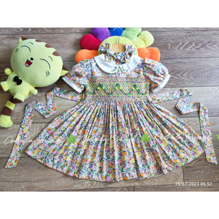Đầm smock cổ sen hoa rực rỡ