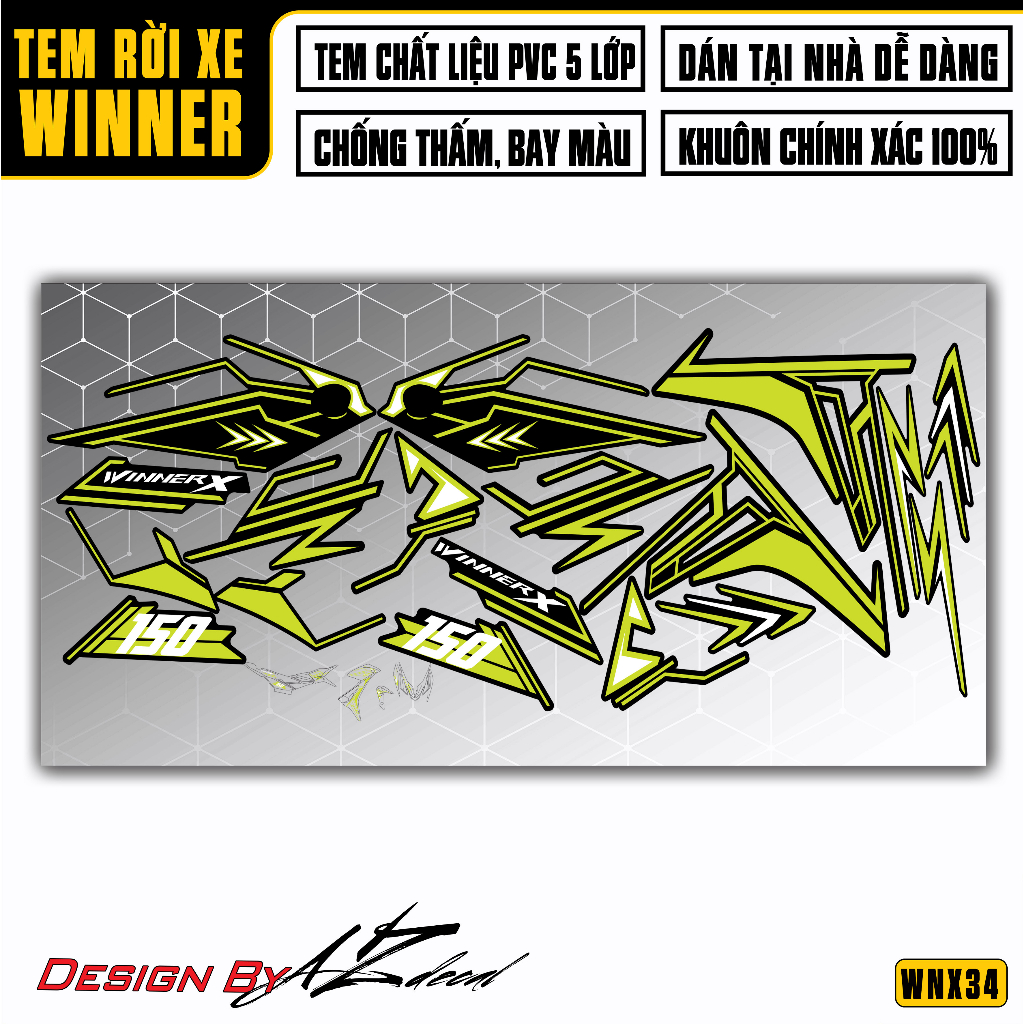 Team Winner X Đa Dạng Màu Xe Đen Đỏ Trắng Xanh...| WNX34 | Tem Decal Xe Máy Rời Chống Nước, Bền Màu, Khuôn Cắt Sẵn