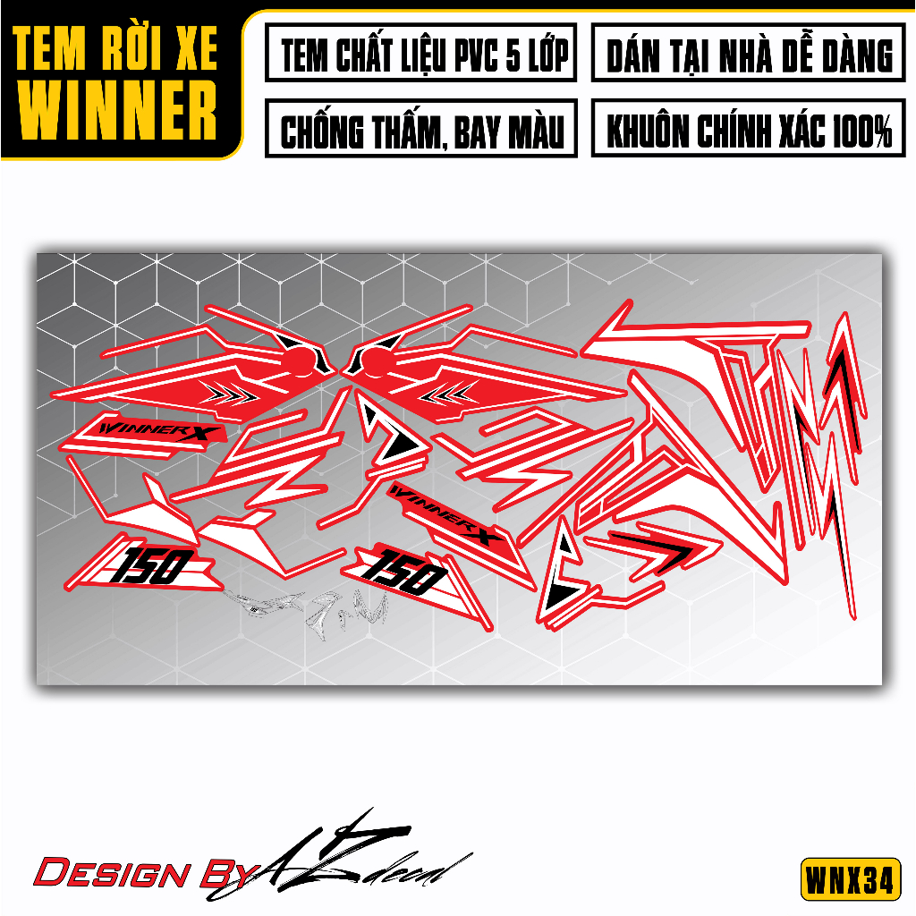 Team Winner X Đa Dạng Màu Xe Đen Đỏ Trắng Xanh...| WNX34 | Tem Decal Xe Máy Rời Chống Nước, Bền Màu, Khuôn Cắt Sẵn