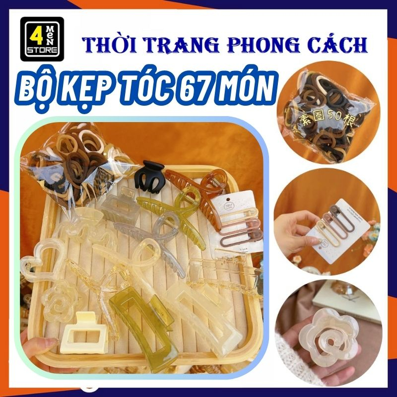 SET 67 Món Kẹp Tóc Phong Cách Hàn Quốc Gồm 17 Kẹp + 50 Dây Buộc Tóc , Kẹp Phồng Tóc - BỘ KẸP TÓC 67 CHI TIẾT XINH XẮN