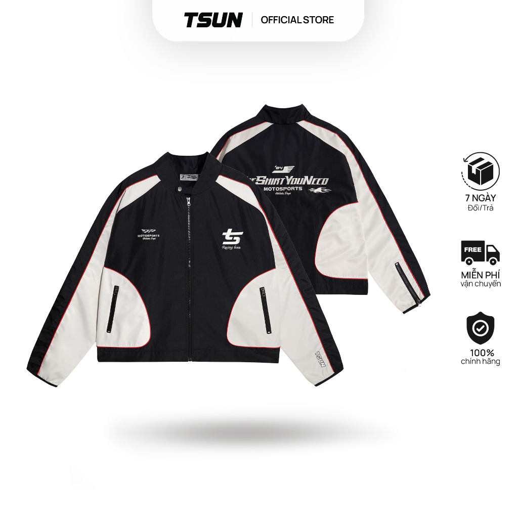 Áo Khoác TSUN Racing Jacket - Đen - [UNISEX] - Vải Dù 2 Lớp - Chi Tiết Thêu