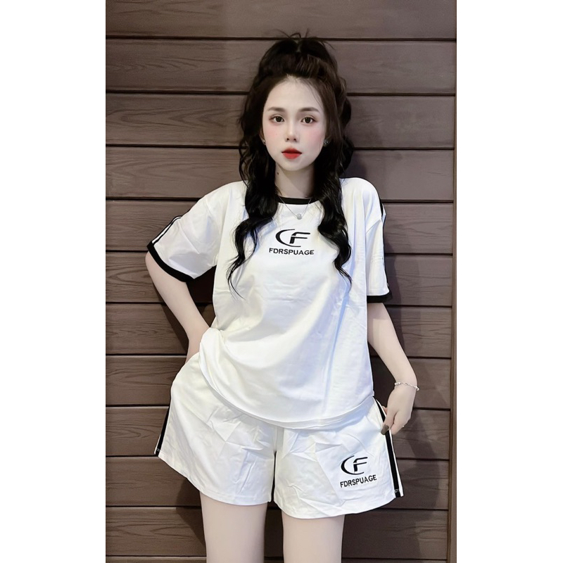 [ Rẻ vô địch ] Set bộ đùi chất cotton su form rộng tay lỡ - Chữ thêu CF