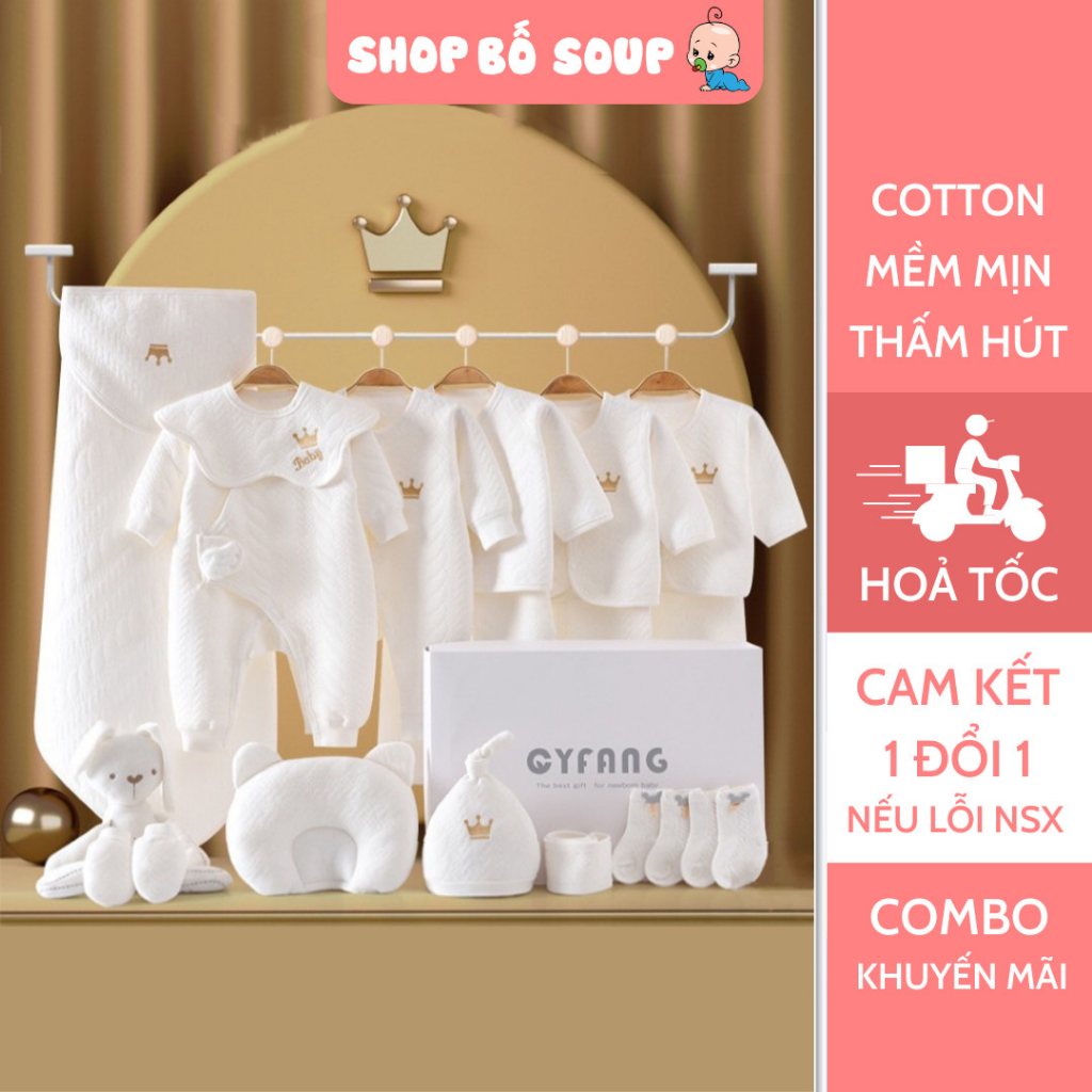 Set đồ cho trẻ sơ sinh 17 món thu đông 100% COTTON quà tặng cho bé.