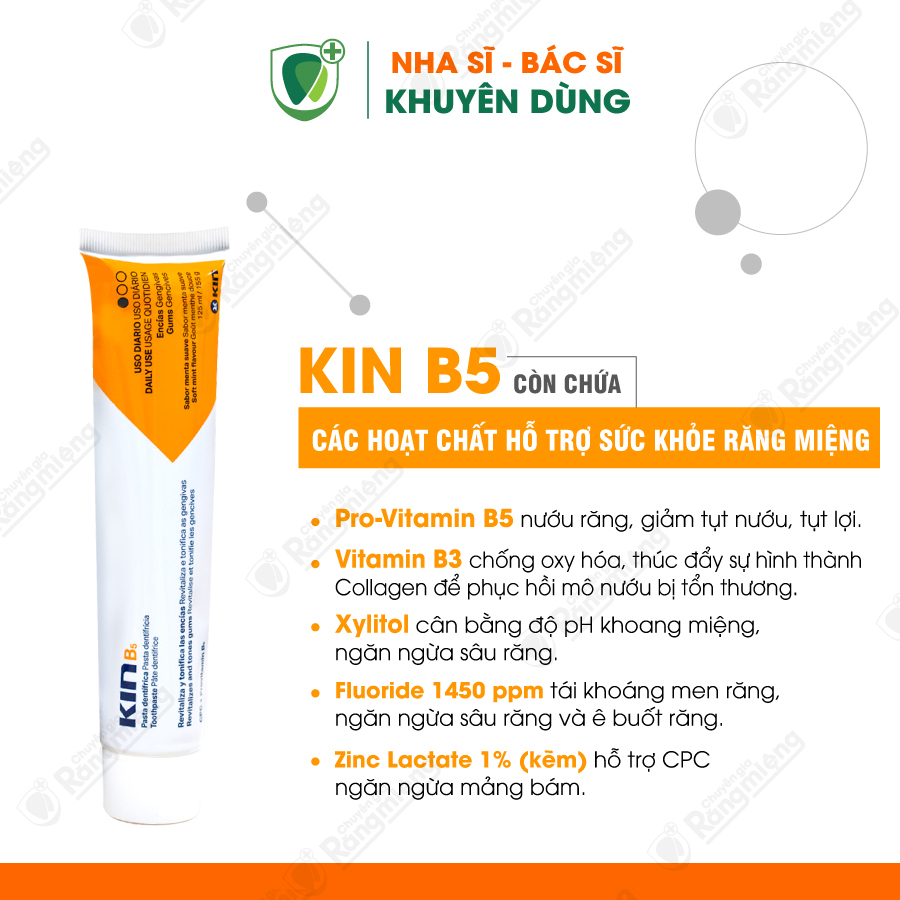Kem Đánh Răng Kin B5 Phục Hồi Nướu Răng, Sạch Mảng Bám, Ngừa Viêm Nướu, Chống Sâu Răng Dùng Hằng Ngày 125ml