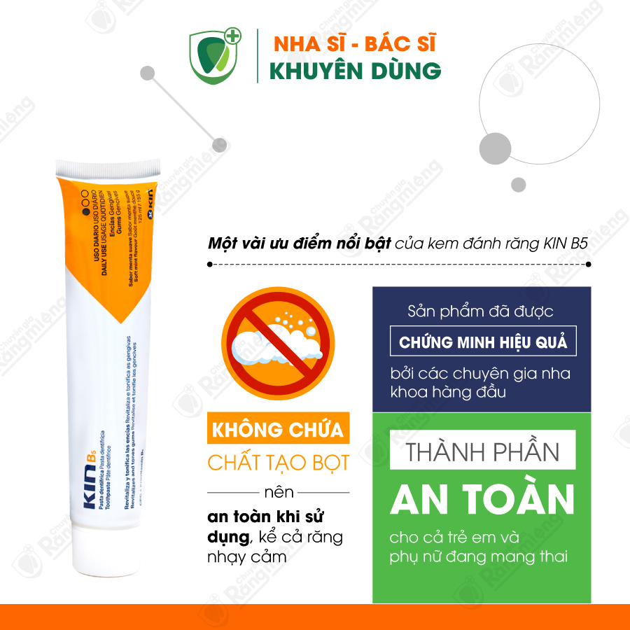 Kem Đánh Răng Kin B5 Phục Hồi Nướu Răng, Sạch Mảng Bám, Ngừa Viêm Nướu, Chống Sâu Răng Dùng Hằng Ngày 125ml